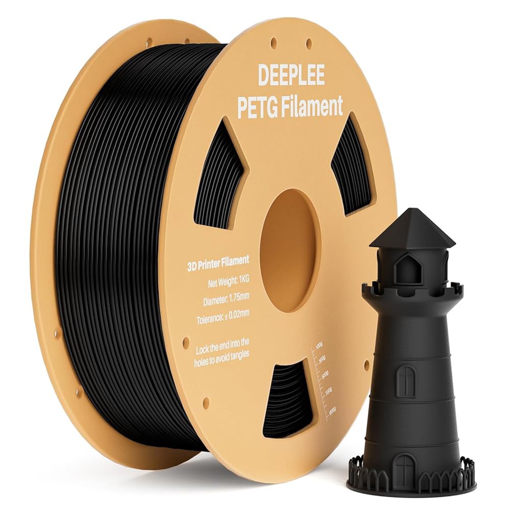 DeepLEE PETG 3D 프린터 필라멘트 1.75mm 1KG, 치수 정확도 + /- 0.02mm, 높은 인성 및 내충격성, FDM 프린터에 적합한 필라멘트, 검정색 - 상품 이미지