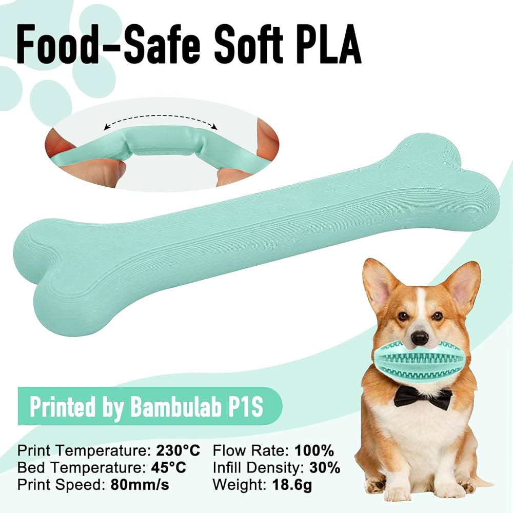 YXPolyer 유연한 PLA 식품 안전 92A 소프트 3D 프린터 필라멘트 1.75mm 1KG, 강아지 씹는 장난감 및 고탄성 탄력 에어리스 농구 애완동물 공, 민트 그린 인쇄용 - 상세 이미지 3
