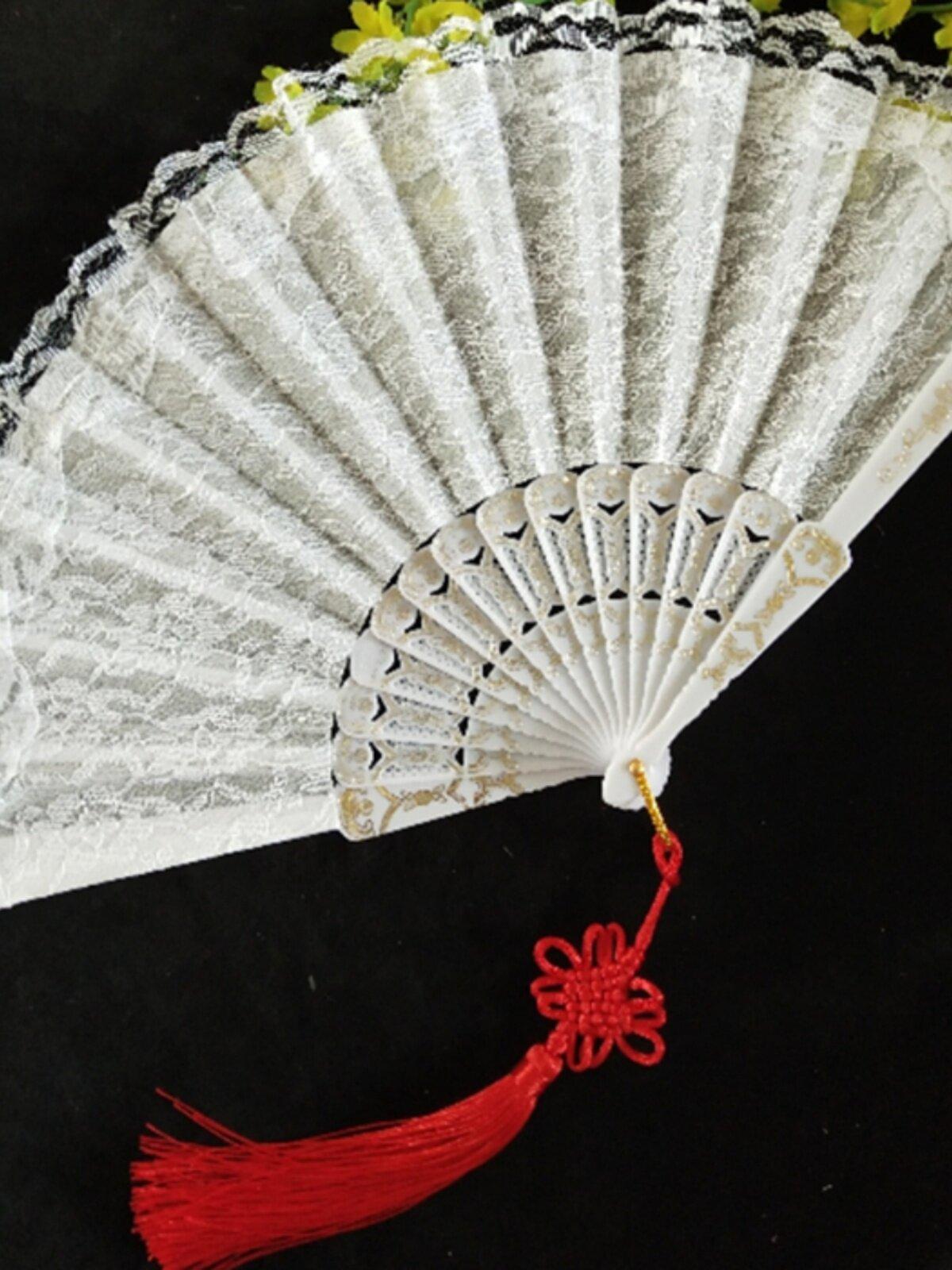엔티크 발레 무용 소품 부채 프린트 손부채 댄스 자수 레이스 연극 퍼포먼스 휴대용 - 상세 이미지 5