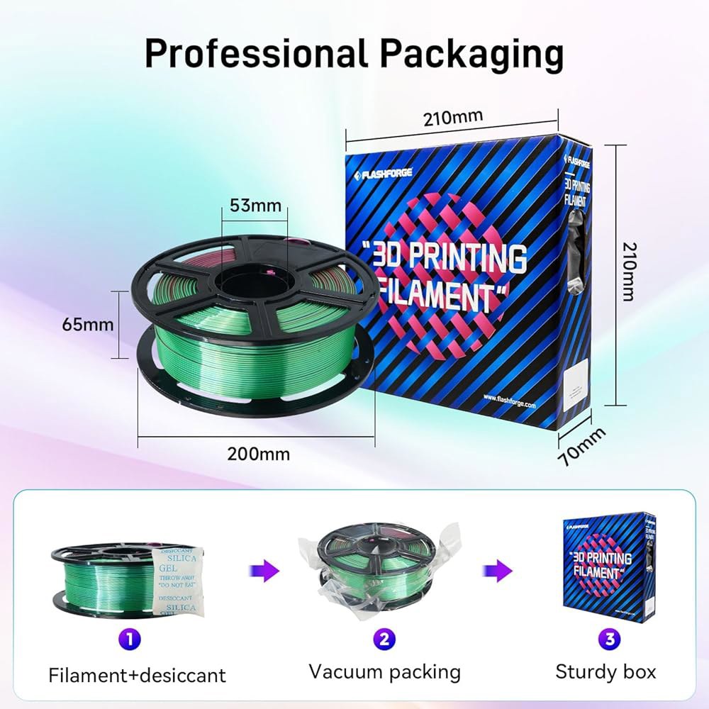플래시포지 실크 삼색 PLA 필라멘트 1.75mm, 공압출 레드 블루 그린 무지개, 1kg, 3D 프린터 1 Silky Copper - 상세 이미지 2