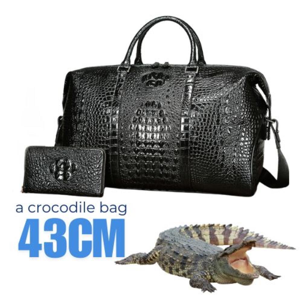 진짜 악어가죽 머리가죽 (43cm 가방+지갑 세트) 대용량 여행 보스턴 더플백 토드백 - 상품 이미지