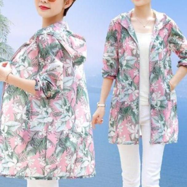꽃바람막이 중년여성 자외선차단 후드점퍼 여름 옷 - 상품 이미지