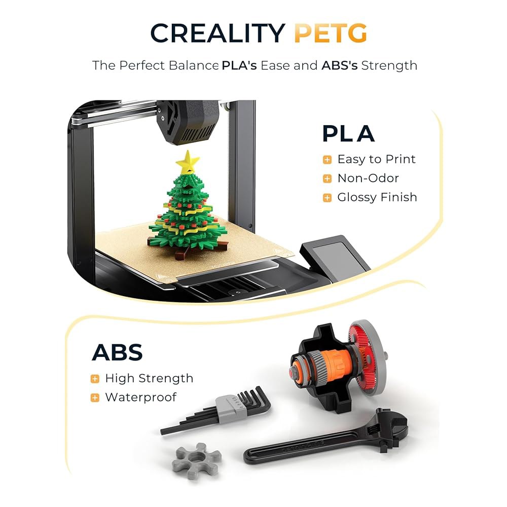 공식 크리에이티 PETG 3D 프린터 필라멘트 1.75mm 1KG (2.2파운드), 고정밀, 강한 인성, 무취, 더 나은 흐름, 방습 프린팅 CR 필라멘트, 블랙 - 상세 이미지 2