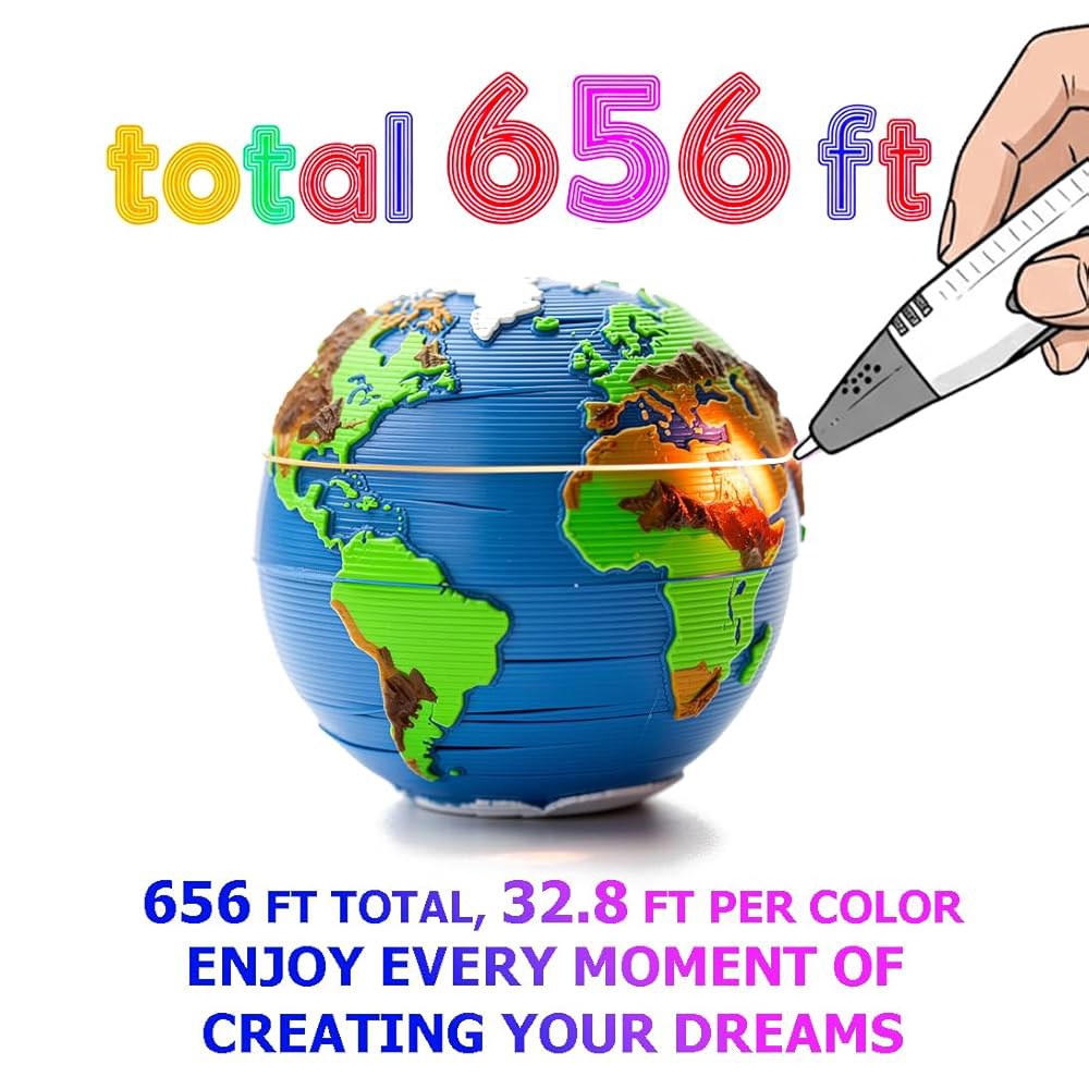 1.75mm PLA 필라멘트 리필 팩, 656피트, 20가지 색상, 개별 포장, 3D 프린팅 펜 사용 가능 - 상세 이미지 3