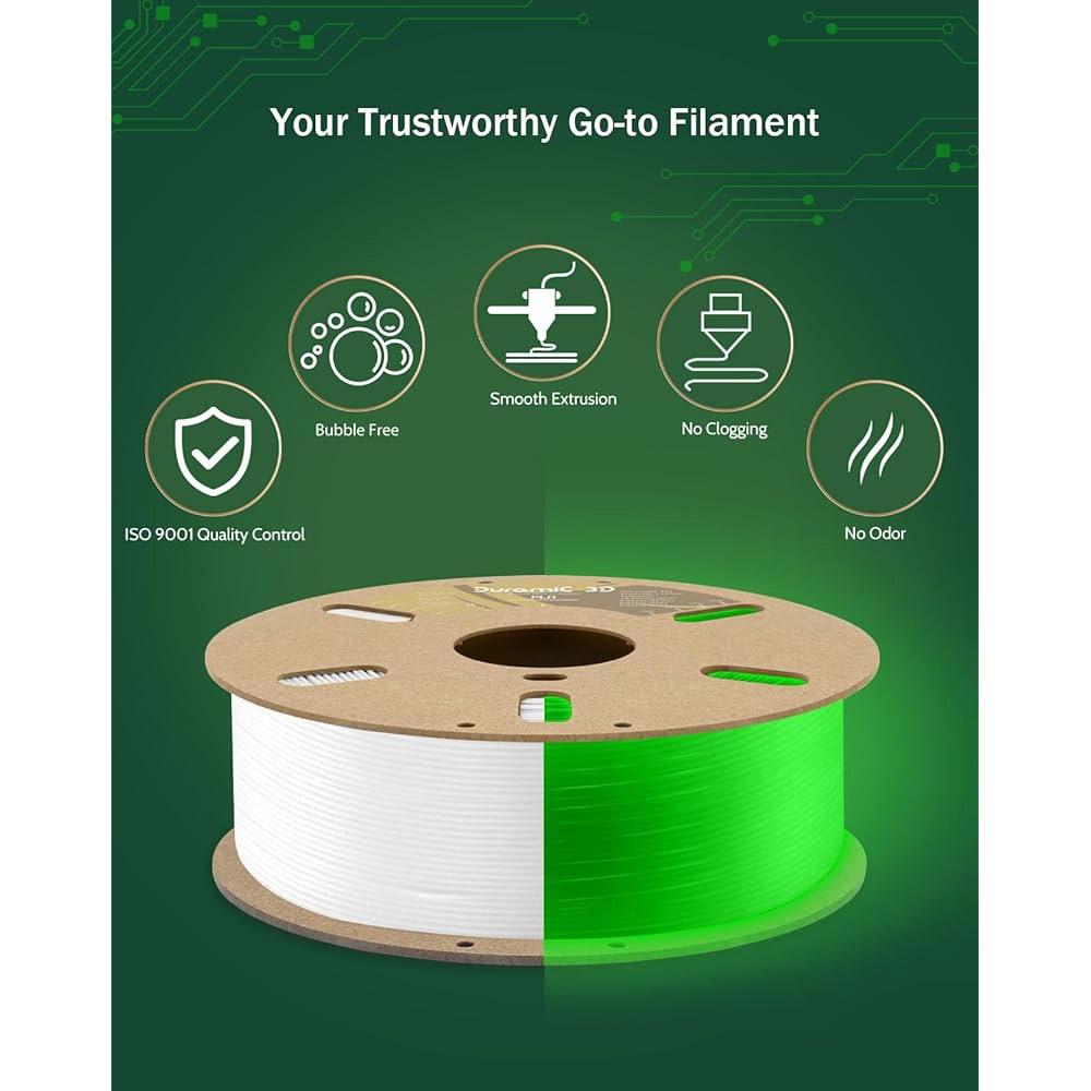 어두운 필라멘트의 듀라믹 3D PLA 글로우 그린 1.75mm 1Kg, 프린팅 야광 필라멘트 치수 정확도 + /- 0.02mm, 대부분의 FDM 프린터에 적합 1kg Black - 상세 이미지 3