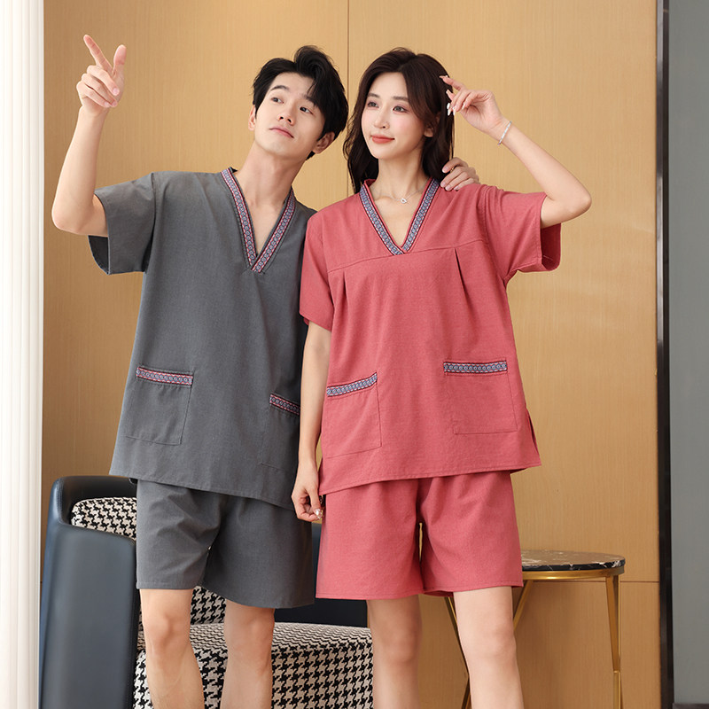찜질방옷 세트 찜질복 사우나복 반팔 홈웨어 여성용 연핑크 반팔 XL - 상세 이미지 3