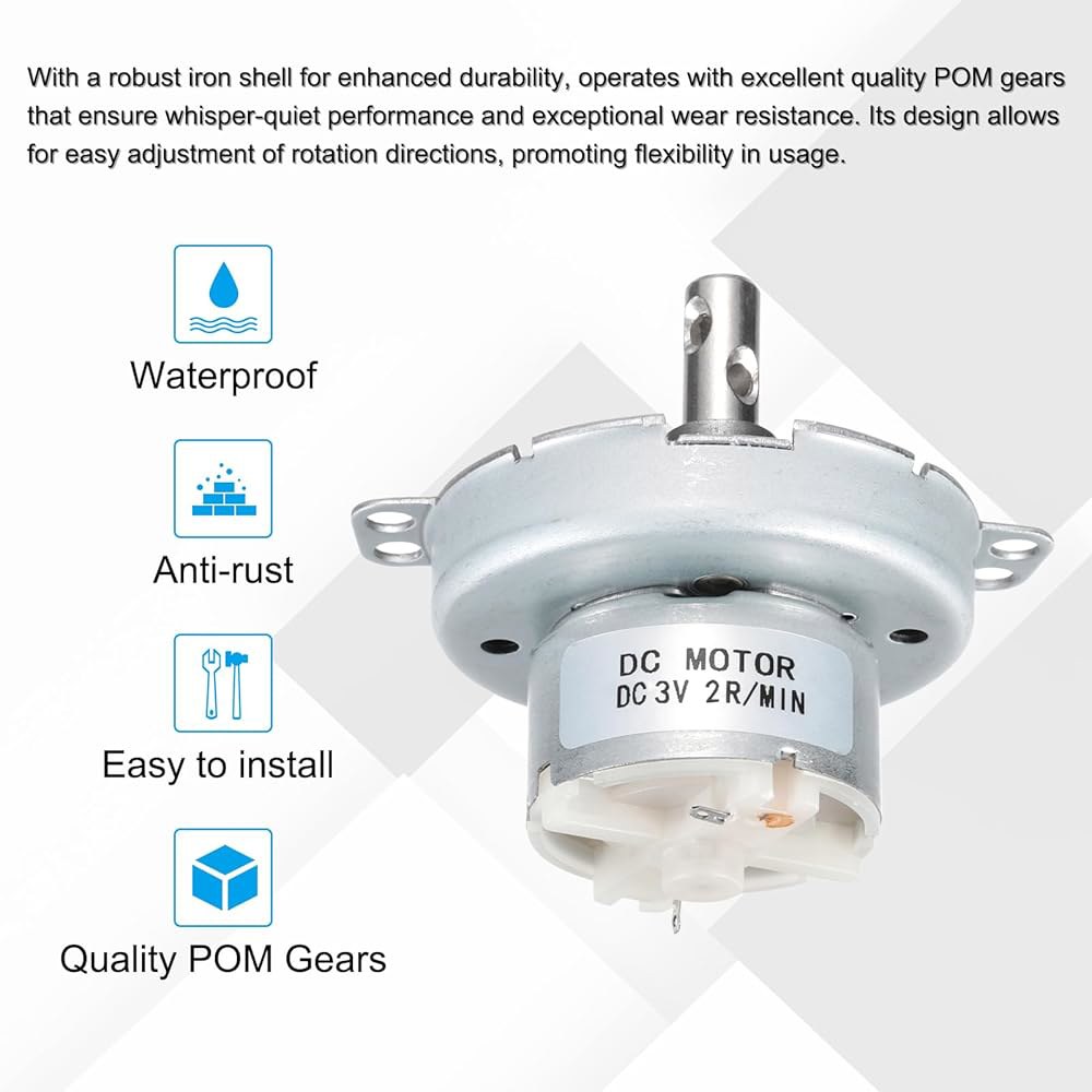 MECCANIXITY 저속 모터 JS-50T 전기 브러시 기어 모터, 3V DC 2RPM CW / CCW D 샤프트 3D 프린터 필라멘트 회전 디스플레이 스탠드용 큰 토크 2RPM - 상세 이미지 3