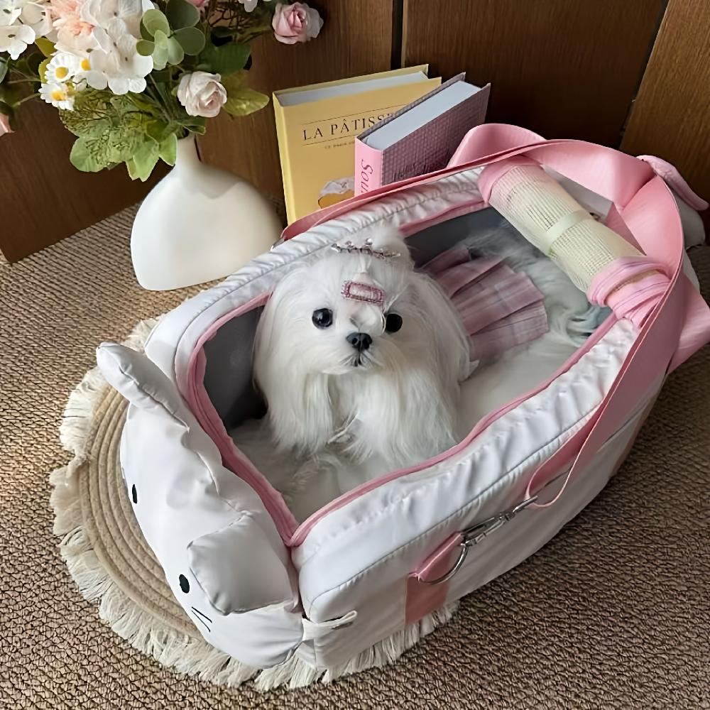 차량 강아지 가방 자동차 반려견 좌석 소형견 고양이 카시트 아이보리 화이트 - 상세 이미지 3