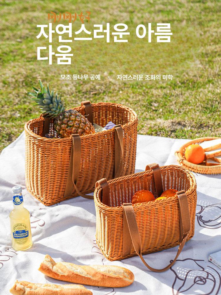 라탄 왕골 장바구니 수확 백 비치 과일 피크닉 가방 대형 - 상세 이미지 2