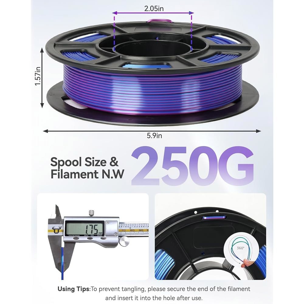 에펠레이 3D 프린팅 필라멘트 번들, 실크 PLA 프린터 1.75mm, 반짝이는 듀얼 색상 변경, 깔끔하게 감긴 FDM 프린터용 스풀 4개 1 Red/Gold 1KG - 상세 이미지 2