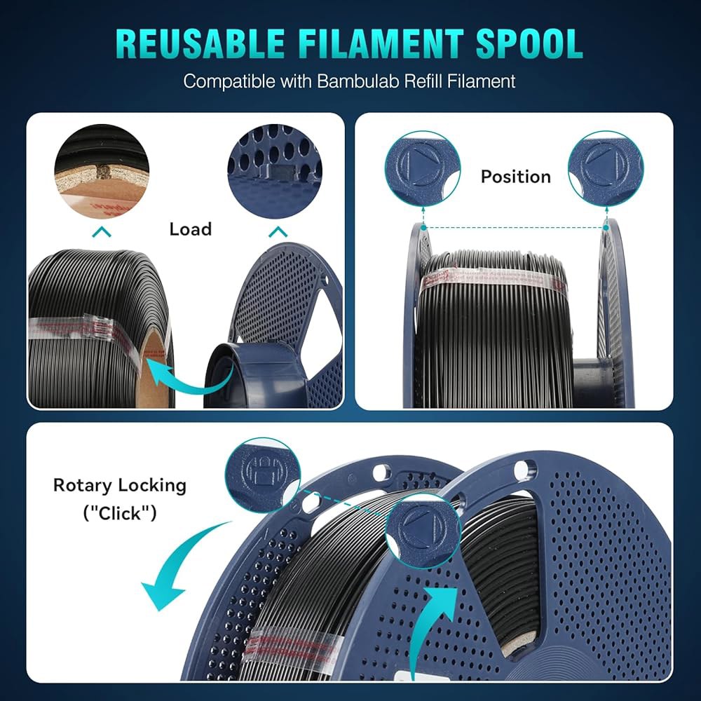 선루 PETG 필라멘트 2KG, 고강도 3D 프린터 1.75mm, 치수 정확도 + /- 0.02mm, 1KG 스풀(2.2파운드), 2팩, 블랙+화이트 - 상세 이미지 2