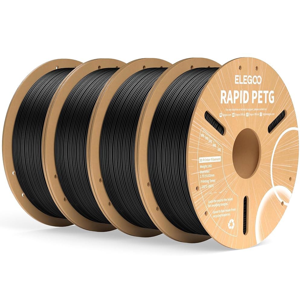 엘레구 래피드 PETG 필라멘트 1.75mm 블랙 4KG, 고속 30-600mm/s 3D 프린터 치수 정확도 + /- 0.02mm, 1kg 골판지 스풀(2.2파운드) 대부분의 FD - 상품 이미지