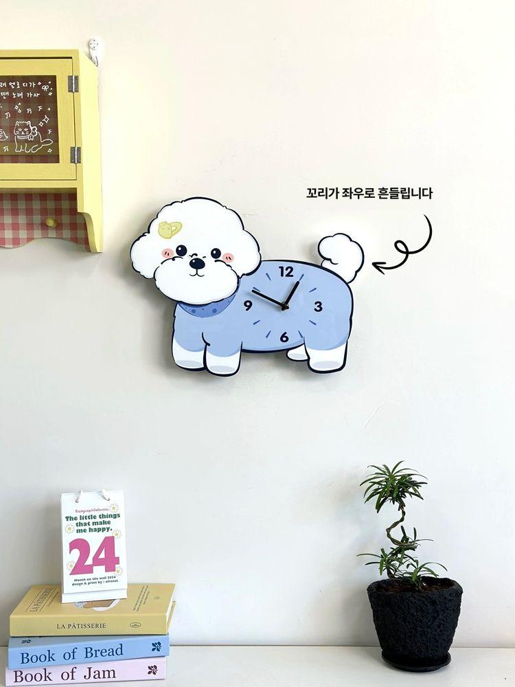 비숑 벽시계 큐티 캐릭터시계 강아지 무음 저소음 장식 - 상세 이미지 2