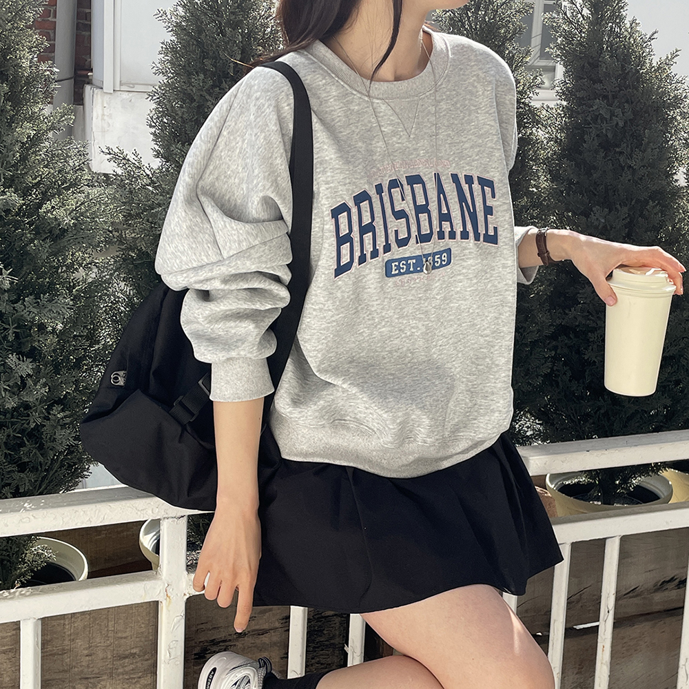 캐주얼 루즈핏 브리즈 레터링 프린팅 티셔츠 여성 맨투맨 박스티 여자 티셔츠 코튼 라운드 - 상세 이미지 4