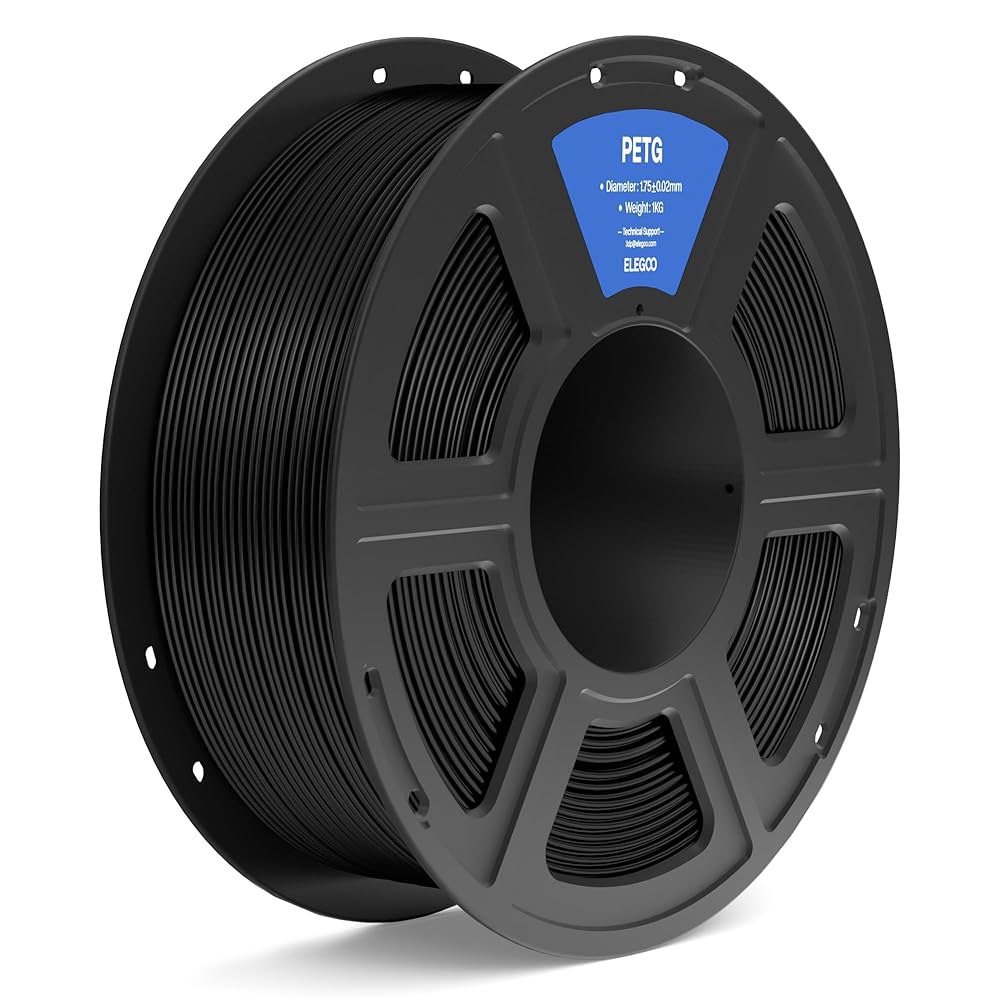 E PETG 필라멘트 1.75mm 블랙 1KG, 3D 프린터 치수 정확도 + /- 0.02mm, 1kg 스풀(2.2lbs) 대부분의 FDM 프린터에 적합 1 Petg Black - 상품 이미지