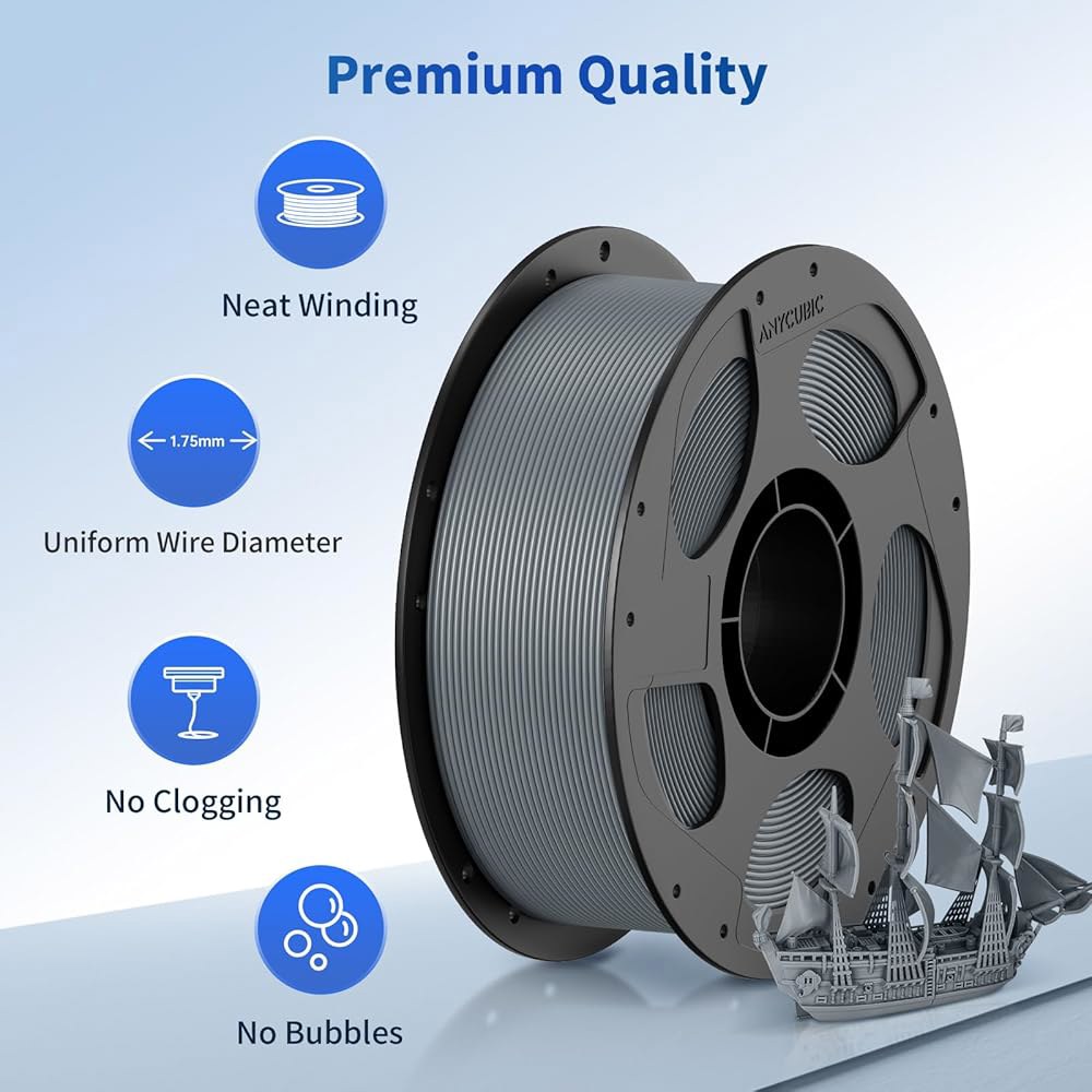 애니큐빅 PLA 필라멘트 1.75mm 번들, 3D 프린터 치수 정확도 + /- 0.02mm, 1KG 재사용 가능한 스풀(2.2파운드), 2KG 텍스처 그레이+텍스처 그레이 - 상세 이미지 2