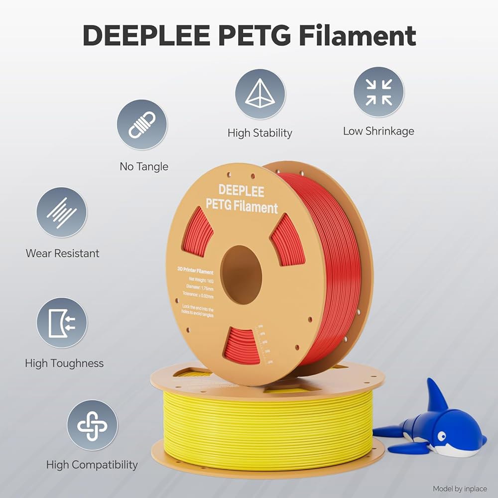 DeepLEE PETG 3D 프린터 필라멘트 1.75mm 1KG, 치수 정확도 + /- 0.02mm, 높은 인성 및 내충격성, FDM 프린터에 적합한 필라멘트, 검정색 - 상세 이미지 2