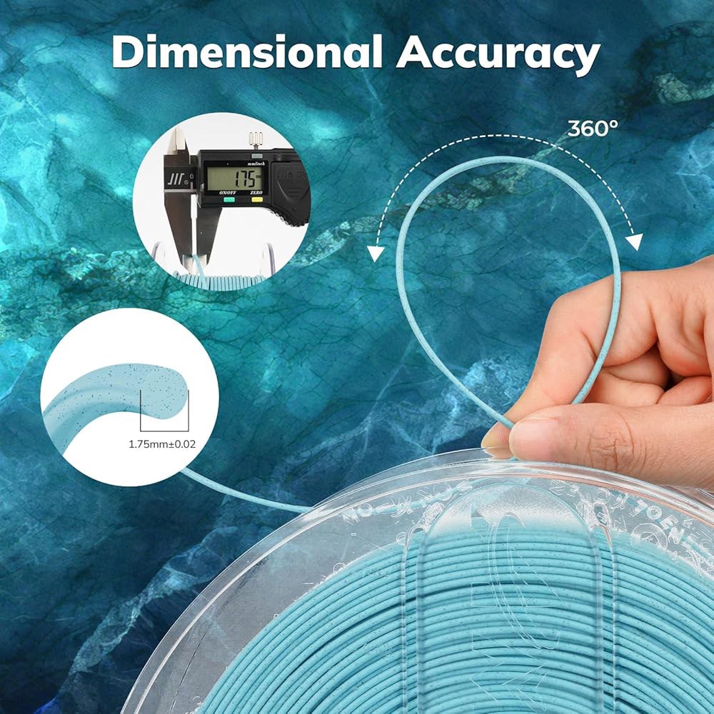아몰렌 3D 프린터 PLA 필라멘트 록 터쿼이즈 1.75mm 인쇄 치수 정확도 + /- 0.02mm 대부분의 FDM 및 펜과 호환되는 깔끔한 플라크 우아한 색상, 암석 입자 포함 - 상세 이미지 3