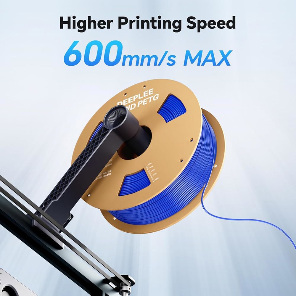 딥리 래피드 PETG 필라멘트 1.75mm, 고속 3D 프린터 최대 600mm/s, 치수 정확도 + /- 0.02mm, 대부분의 FDM 프린터에 적합, 1kg 블랙 - 상세 이미지 2