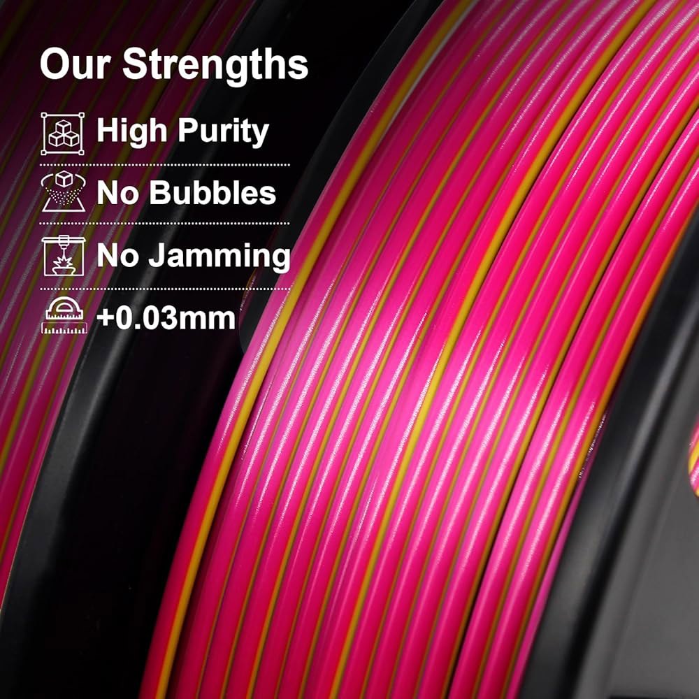 Tecsonar 실크 PLA 3D 프린터 필라멘트 트리플 컬러 1.75mm 프린팅 대부분의 FDM 프린터, 250g 스풀(0.55파운드), 3 in 1 레드 골드 블루 - 상세 이미지 3
