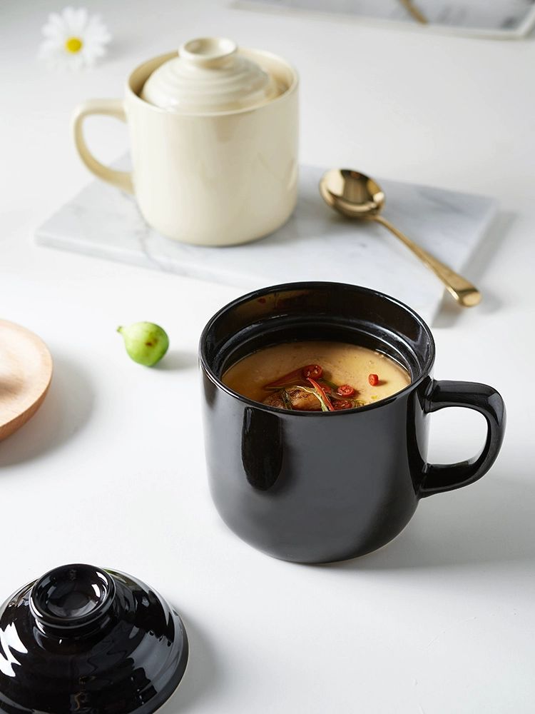 계란찜컵 전자레인지용 저당밥솥 블랙 라면컵 렌지용 라면그릇 밥통 도자기 - 상세 이미지 4