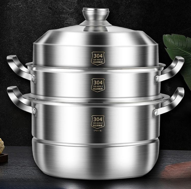 4단 찜솥 316 두꺼운 스텐 40cm 대형 냄비 찜기 실버 레벨 1 30cm 4단 초두꺼운 일체형 성형 10년 보증 - 상품 이미지