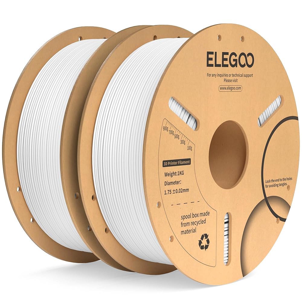 엘레구 PLA 플러스 필라멘트 1.75mm 흰색 2KG, PLA+ 더 단단하고 강력한 3D 프린터 치수 정확도 + /- 0.02mm, 1kg 스풀(2.2파운드) 2개로 대부분의 - 상품 이미지