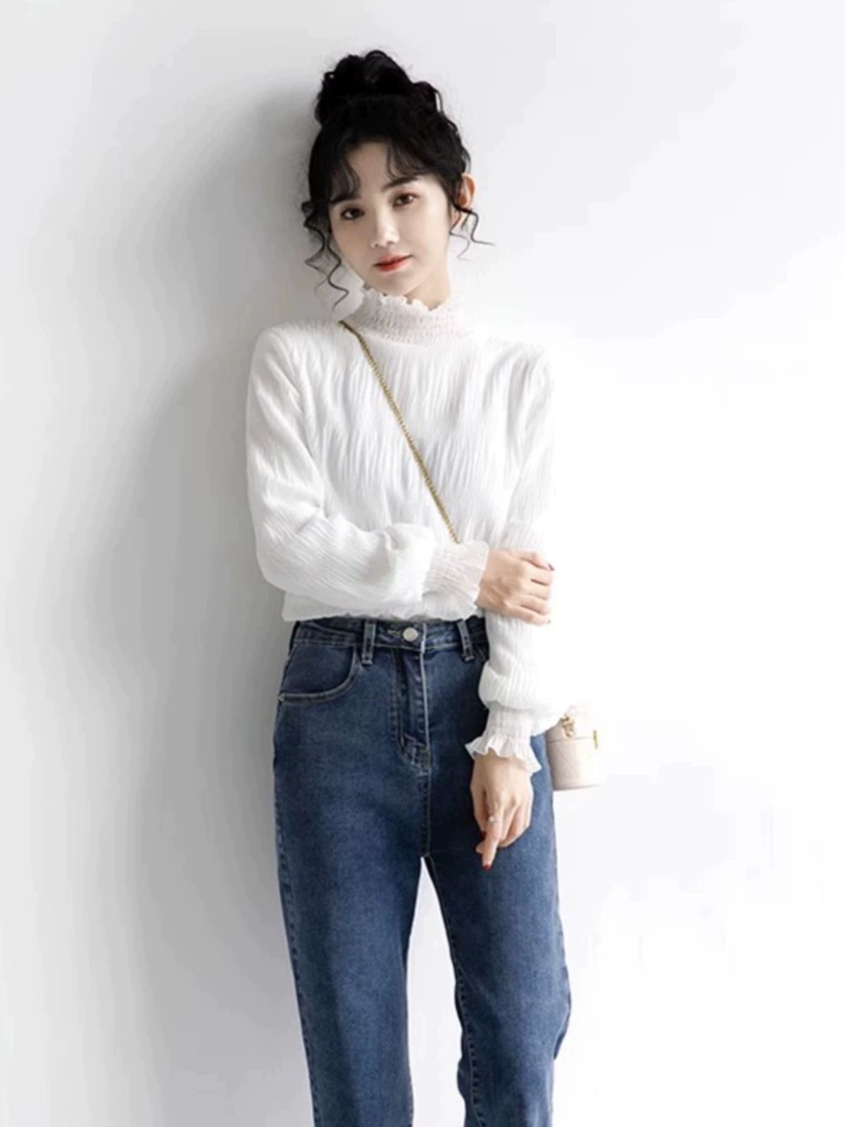 레이스 목폴라 목티 레이어드 여자 이너 기모 터틀넥 티 - 상세 이미지 4