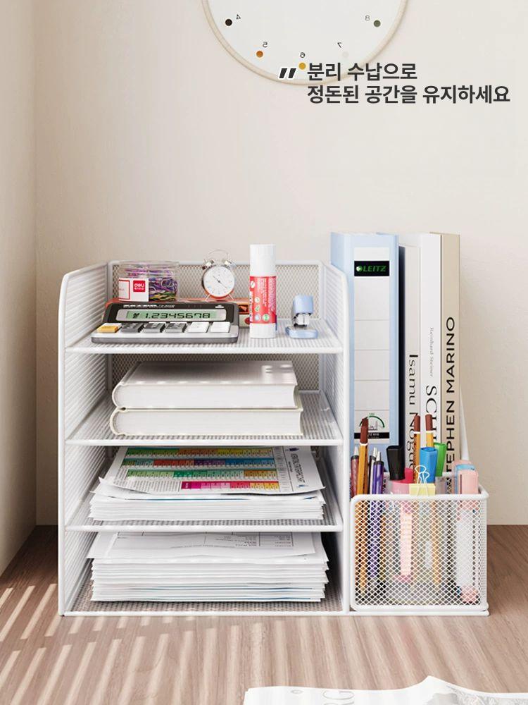공부방 선반 오피스 철제 데스크 정리함 탁상용 테이블 A4용지 서류꽂이 파일 자료 메쉬 - 상세 이미지 4
