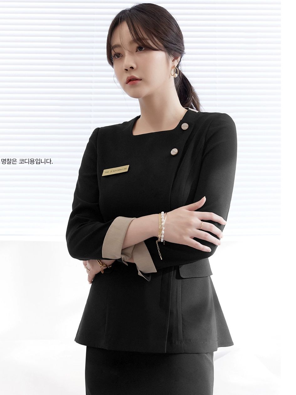 호텔 유니폼 데스크 프론트 근무복 직원복 M 병원 여성 블랙 스커트 세트 S - 상세 이미지 5