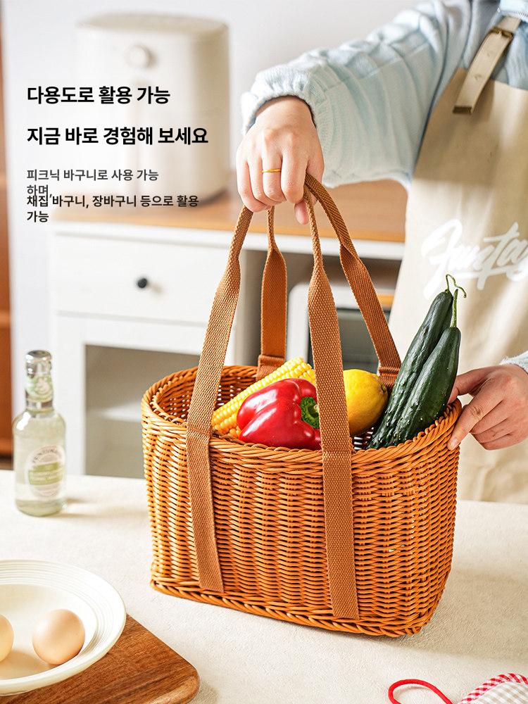 라탄 왕골 장바구니 수확 백 비치 과일 피크닉 가방 대형 - 상세 이미지 4