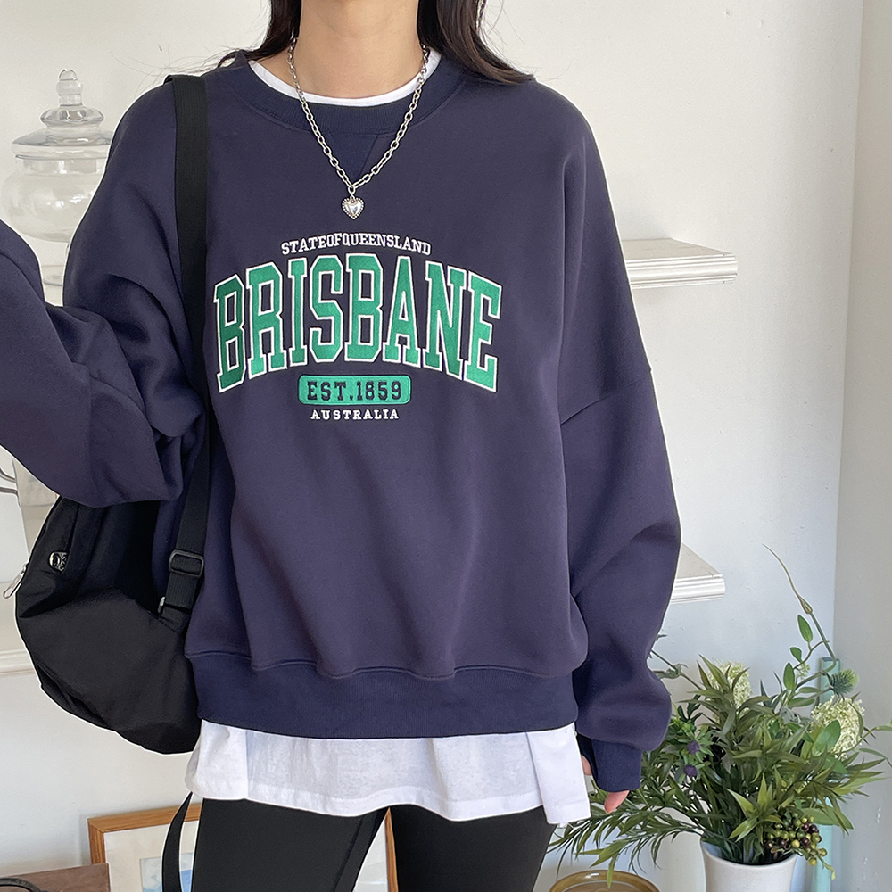 캐주얼 루즈핏 브리즈 레터링 프린팅 티셔츠 여성 맨투맨 박스티 여자 티셔츠 코튼 라운드 이미지 6