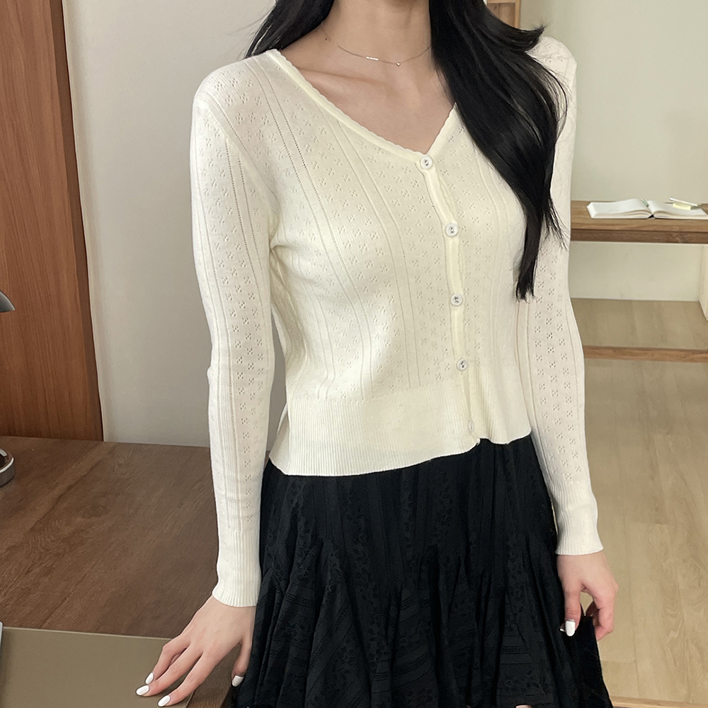 (SET) 루즈핏 부드러운 펀칭 울 비스코스 여성 가디건 얇은 니트 나시 카디건 세트 - 상세 이미지 2