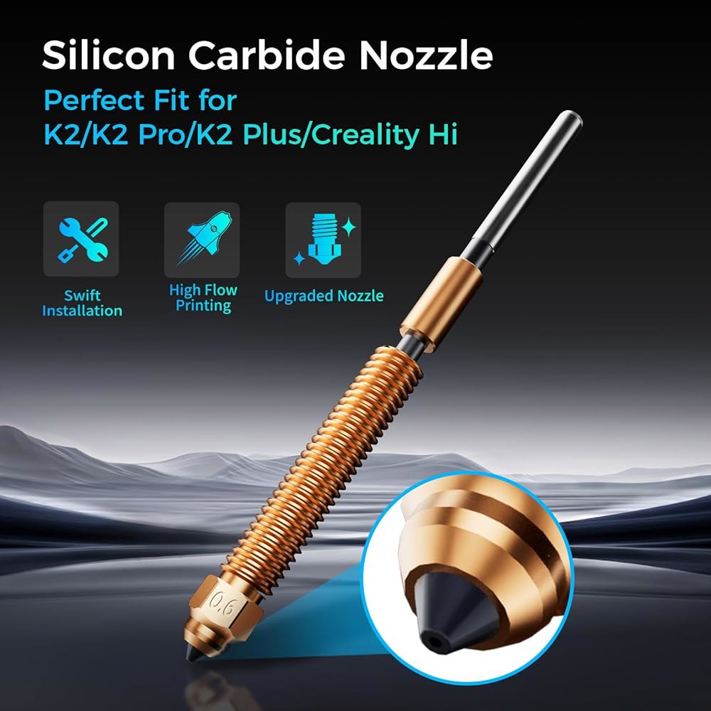 Creality x Phaetus 실리콘 카바이드 노즐, K2 Pro / Plus High 3D 프린터용 업그레이드 고유량 인쇄, 강한 마모 저항성, 0.6mm, 1피스 - 상세 이미지 3