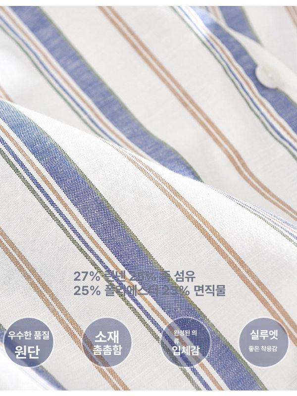 남자 스트라이프 린넨셔츠 셔츠린넨 긴팔 후레쉬 일본계 - 상세 이미지 4