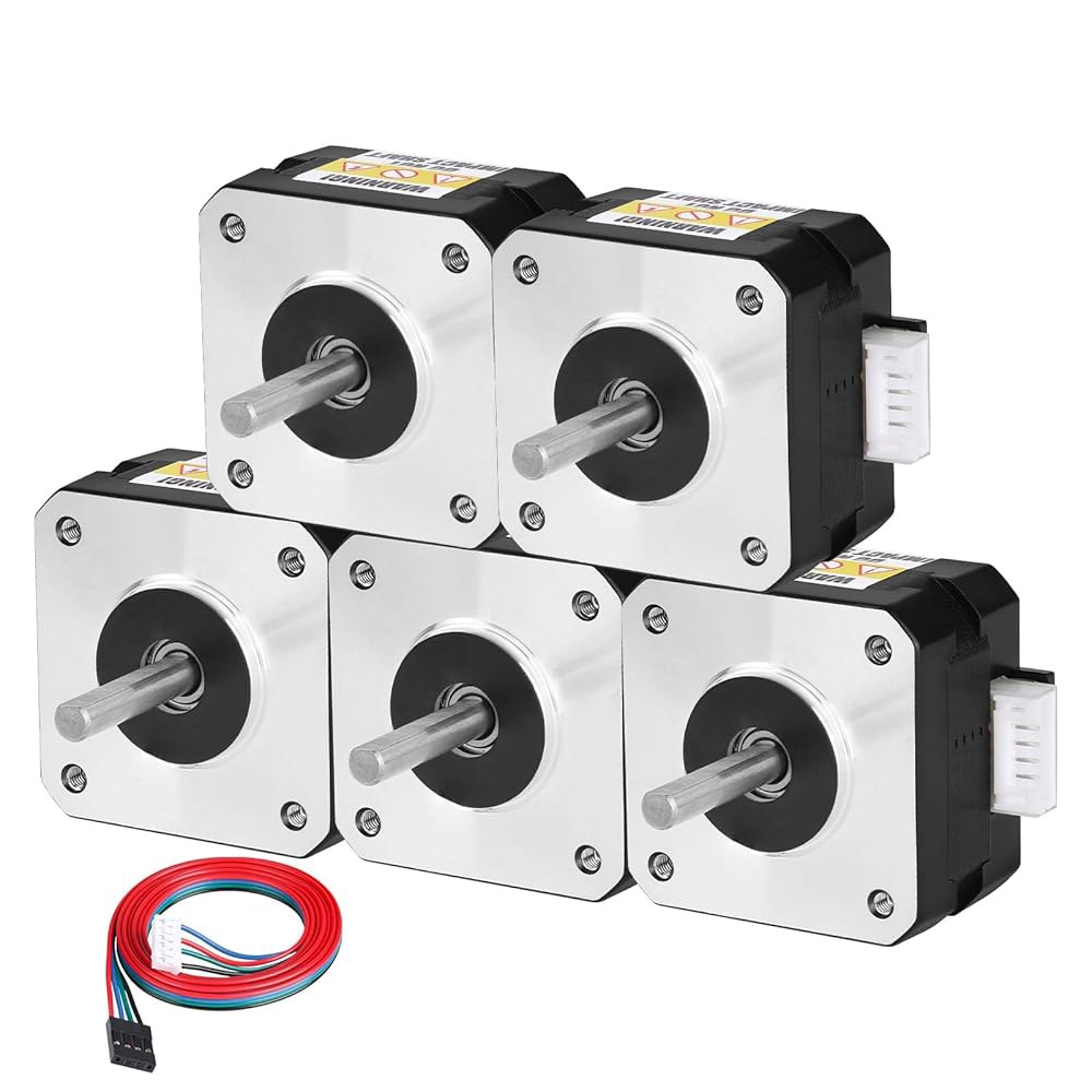YEJMKJ 5팩 네마 17 스테퍼 모터 2상 1.8 u200C u200C 0.26Nm(36.82온스 인치) 고토크 바이폴라 26mm 1.1 2.0A 4와이어 샤프트 24mm 5m - 상품 이미지