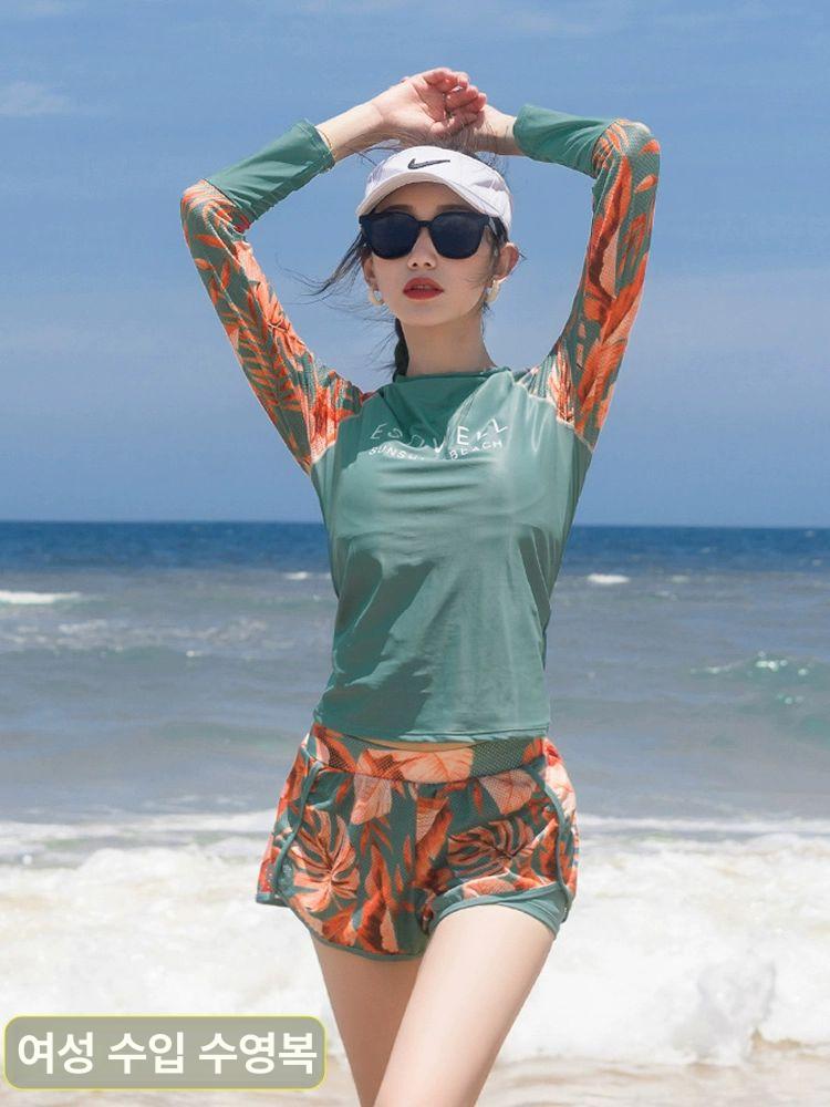 중년여성 래쉬가드 집업 오버핏 뱃살커버 수영복 루즈핏 비치웨어 워터파크용 - 상세 이미지 4