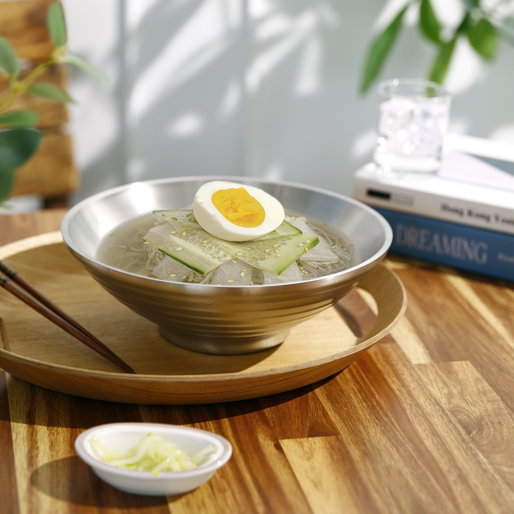 스텐 면기 이중 냉면기 볼 다용도 무광 그릇 비빔기 듀얼 웨이브볼 1개, 18cm, 실버 - 상세 이미지 5