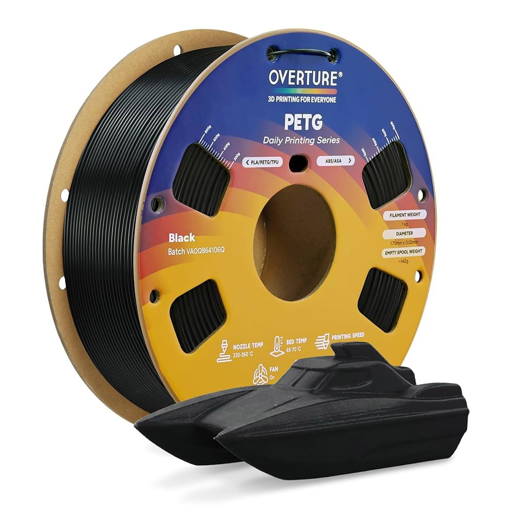 Overture PETG 3D 프린터 필라멘트 1.75mm, 깔끔하게 감긴 내구성 1kg 스풀(2.2lbs), 견고한 필라멘트, 치수 정확도 + /- 0.02mm, 대부분의 FDM - 상품 이미지