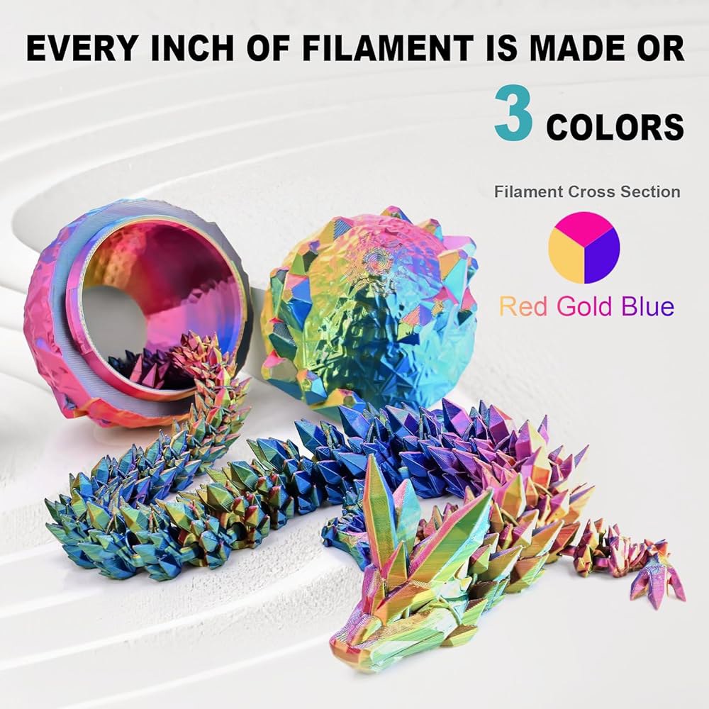 Tecsonar 실크 PLA 3D 프린터 필라멘트 트리플 컬러 1.75mm 프린팅 대부분의 FDM 프린터, 250g 스풀(0.55파운드), 3 in 1 레드 골드 블루 - 상세 이미지 2