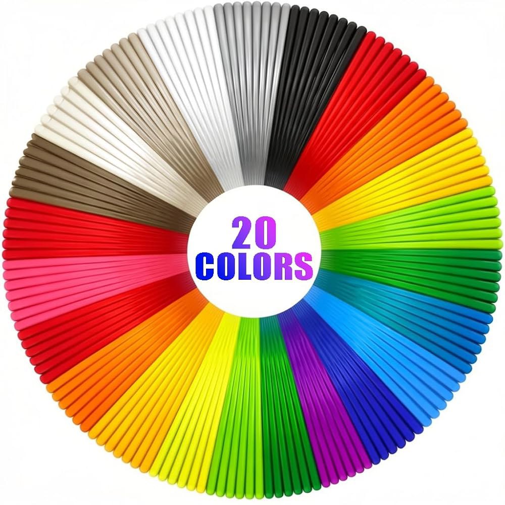 1.75mm PLA 필라멘트 리필 팩, 656피트, 20가지 색상, 개별 포장, 3D 프린팅 펜 사용 가능 - 상세 이미지 2