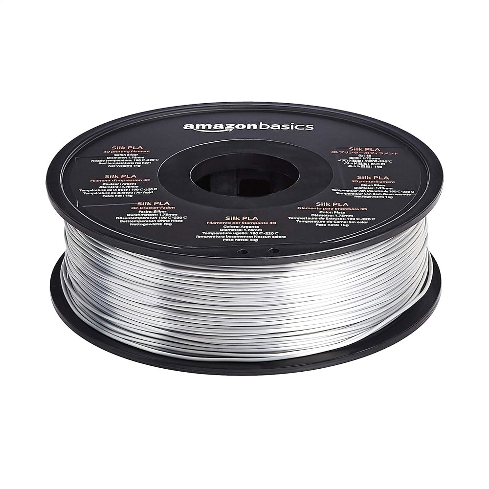 아마존 베이직 실크 PLA 3D 프린터 필라멘트, 1.75mm, 1kg 스풀(2.2파운드), 실버, 온열 침대 필요 없음 Blue 1.75 mm - 상세 이미지 2