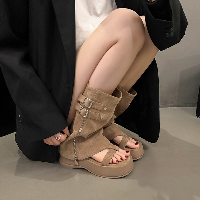 쪼리부츠 키높이 통굽 쪼리샌들 토오픈 워머부츠 하이부츠 - 상세 이미지 2