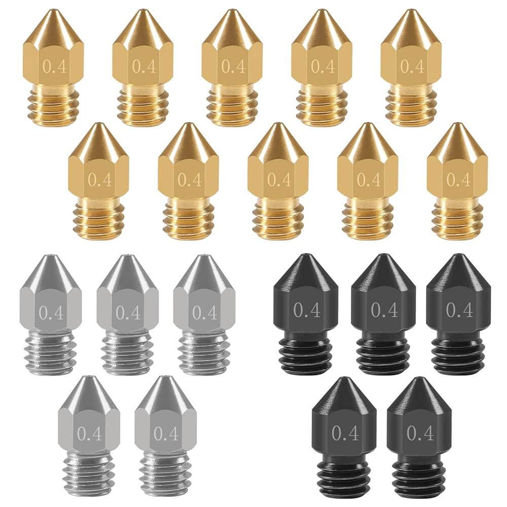 20PCS 3D 프린터 경화강 + 스테인리스강 브라스 압출기 노즐 MK8 0.4mm, 크리알리티 엔더 3 V2 프로 CR-10 메이커봇 5용 - 상품 이미지