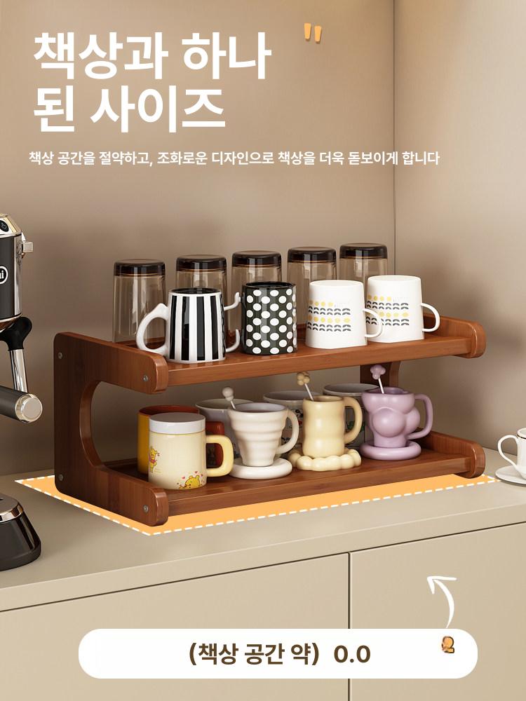 주방 정리 식탁 수납 다층 선반 식기 원목 양념통 컵 2칸 67cm - 상세 이미지 2