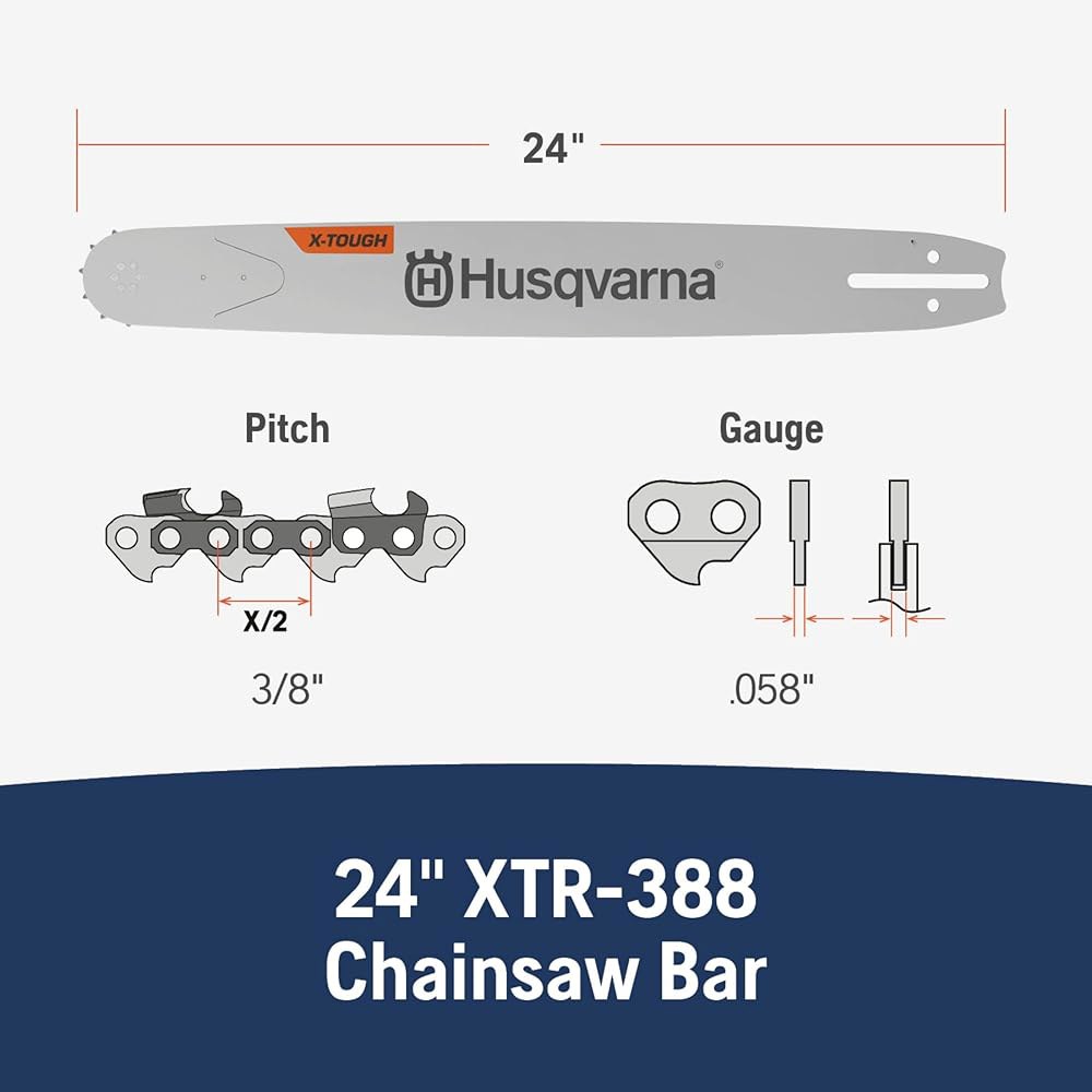 Husqvarna X-Tough 24인치 전기톱 바 3/8인치 피치, .058인치 게이지 및 84개의 구동 링크 - 상세 이미지 2