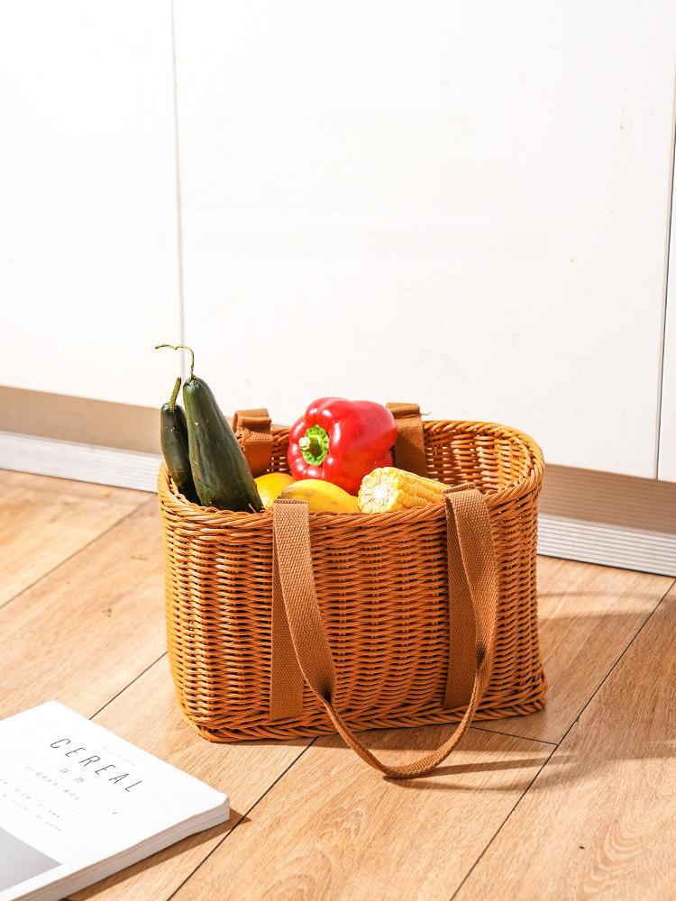 라탄 왕골 장바구니 수확 백 비치 과일 피크닉 가방 대형 - 상품 이미지