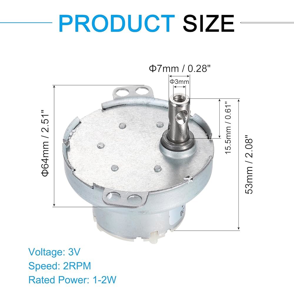 MECCANIXITY 저속 모터 JS-50T 전기 브러시 기어 모터, 3V DC 2RPM CW / CCW D 샤프트 3D 프린터 필라멘트 회전 디스플레이 스탠드용 큰 토크 2RPM - 상세 이미지 2