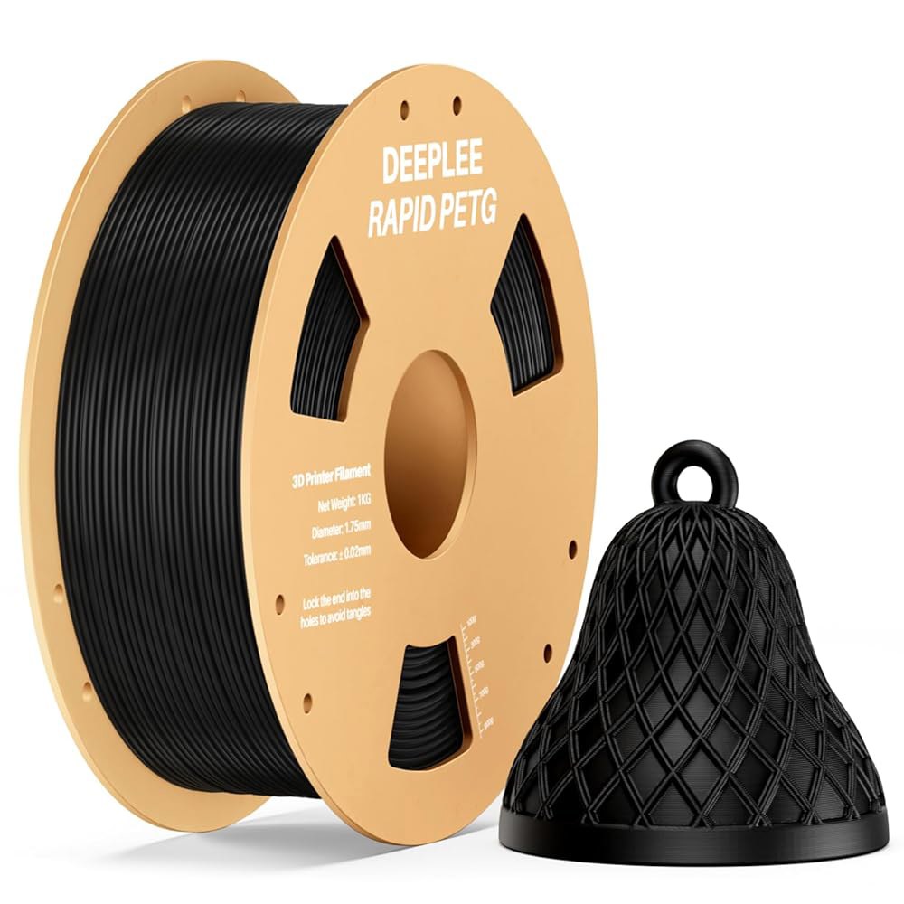 딥리 래피드 PETG 필라멘트 1.75mm, 고속 3D 프린터 최대 600mm/s, 치수 정확도 + /- 0.02mm, 대부분의 FDM 프린터에 적합, 1kg 블랙 - 상품 이미지