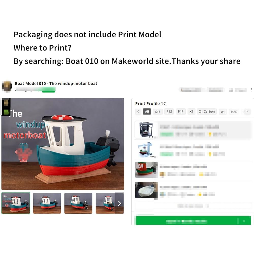 Imdinnogo 3D 프린터 부품 DIY 보트 모델 키트 BambuLab P1P / P1S X1C X1E A1 미니 크래티브 MH-010과 호환되는 인쇄 부품이 포함되지 않은 - 상세 이미지 2